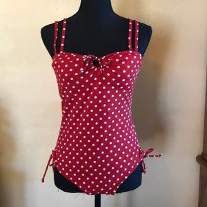 Red pok-a-dot one piece swimsuit
